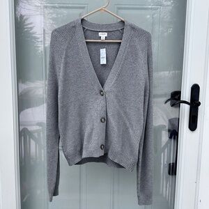 J. Crew women’s cardigan sweater. 3 buttons, ribbed, gray, size M